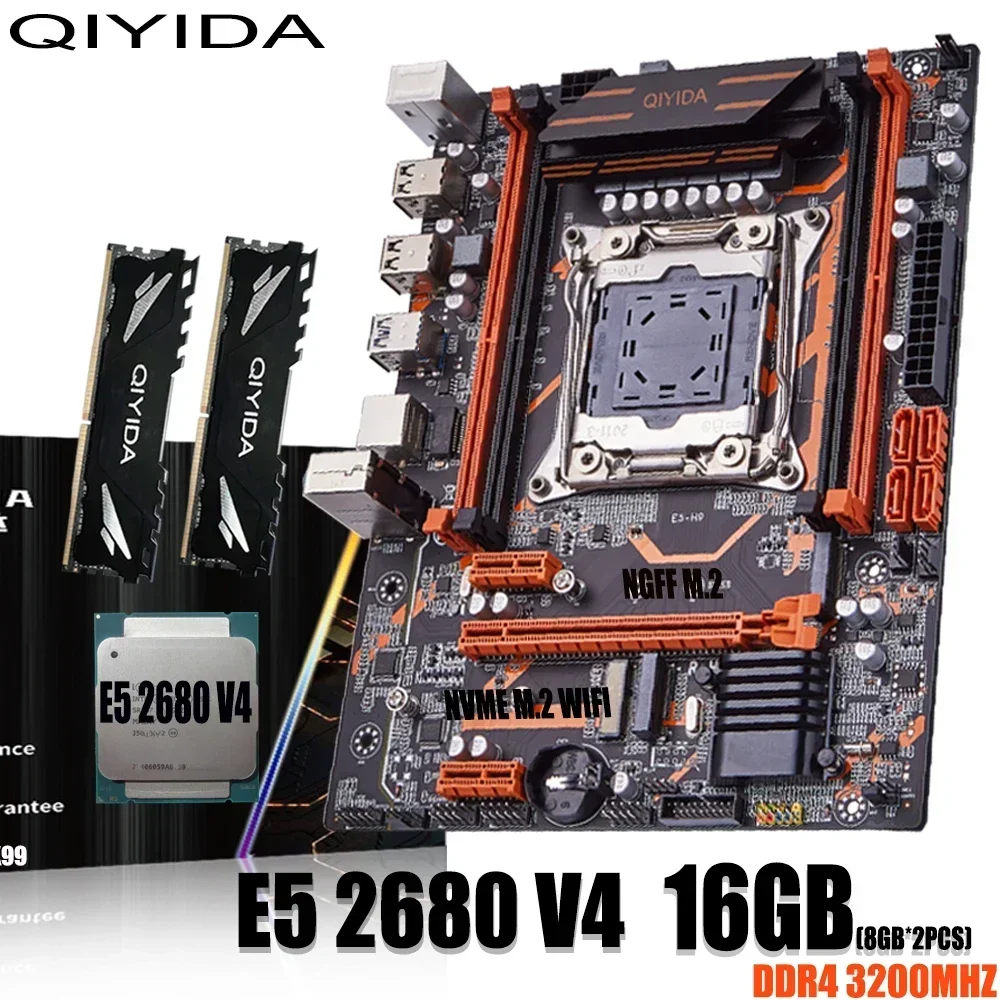 Комплект материнской платы QIYIDA X99 LGA2011 3 E5 2680 V4 комплект 2*8 ГБ = 16 3200 МГц DDR4 4 канала