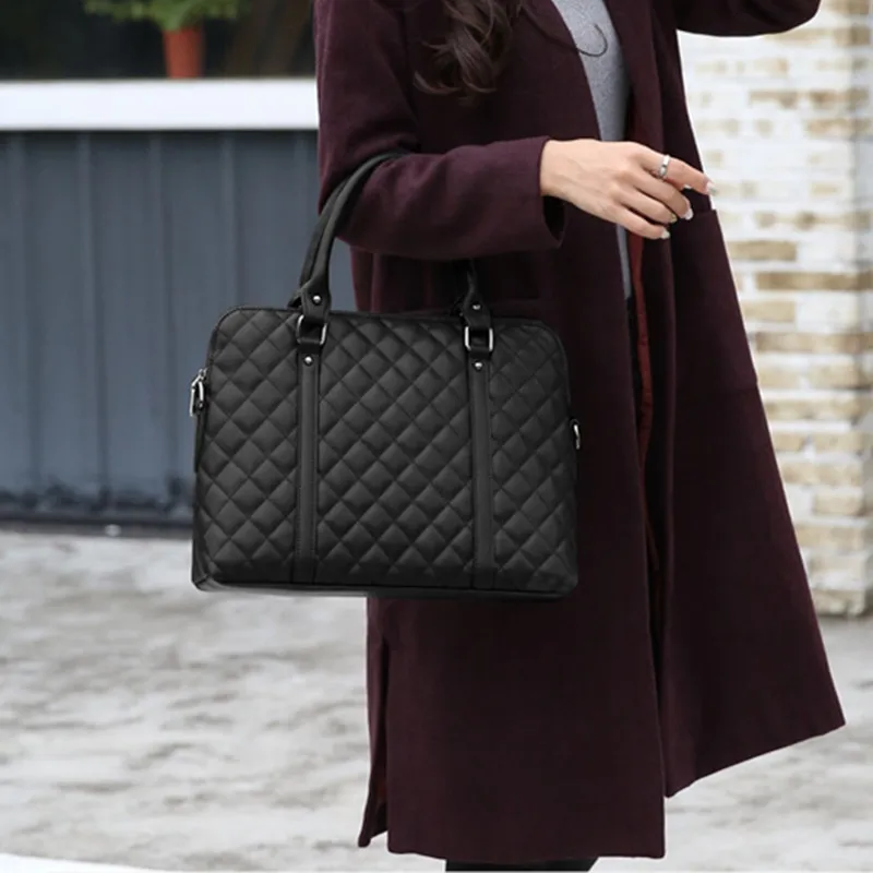 Business Genuine Leather Women Briefcase Cow Leather Hand Tote Bag Large Capacity Shoulder Messenger Bag Ladies Laptop Bag