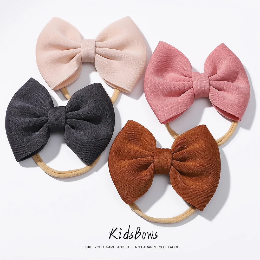 

1PC Bow Headband for Girls 4.8'' Nylon Solid Color Tied Bows Elastic Soft Hair Band Best for Baby Hair Cintas Para El Pelo Niña