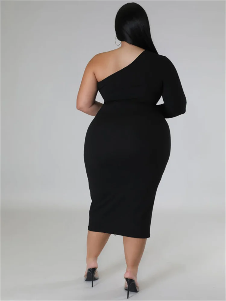 Plus Size Dresses for Women Single Sleeve Elegant Solid Sexy Zipper Maxi Dress New Summer Clothes Whol 3xl 4xl 5xl 6xl