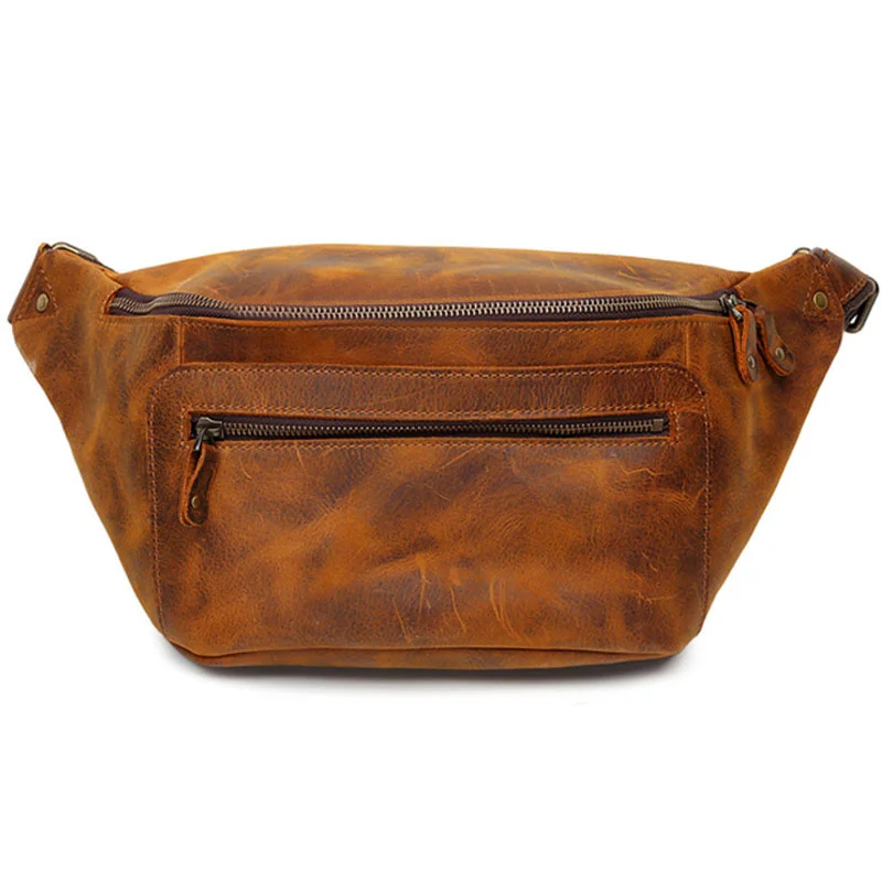 

Newsbirds High Quality Vintage Leather Chest Bag Waist Bag Natural Cowskin Male Casual Bag Outdoor Small Bags For Men Waist Pack