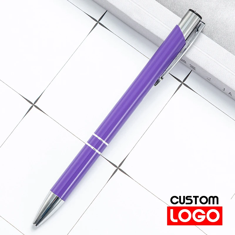 

100pcs/lot Custom Logo or Name Metal Retractable Fine Point Black ink Ballpoint Signature Pen with Replaceable Refills
