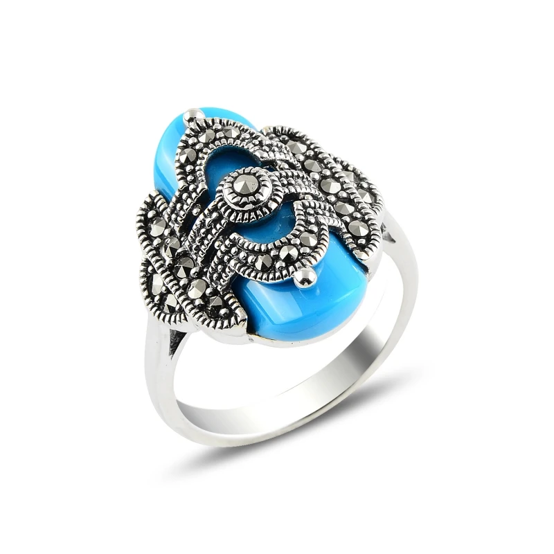 

Silver 925 Sterling Turquoise & Marcasite Ring