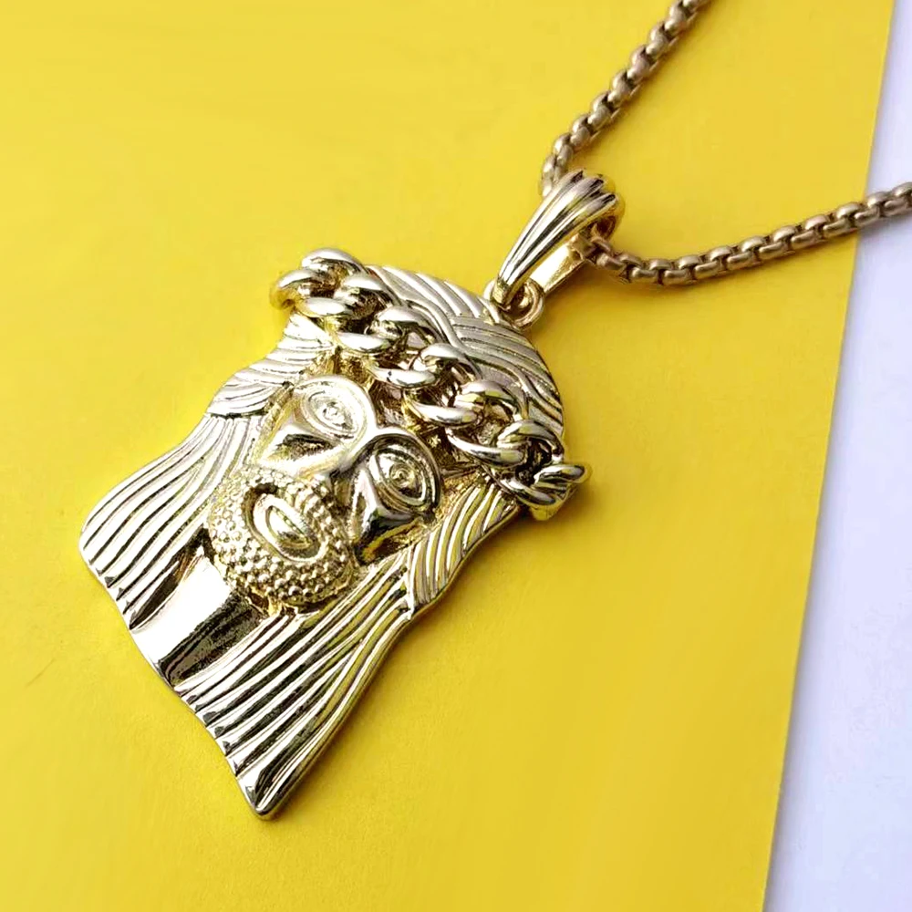 Модное ожерелье в стиле хип-хоп золотого цвета с кулоном Иисуса для мужчин и