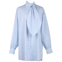 fashion european and american style bow tie shirt womens trend 2022 autumn womens loose stand up collar mid length shirt top