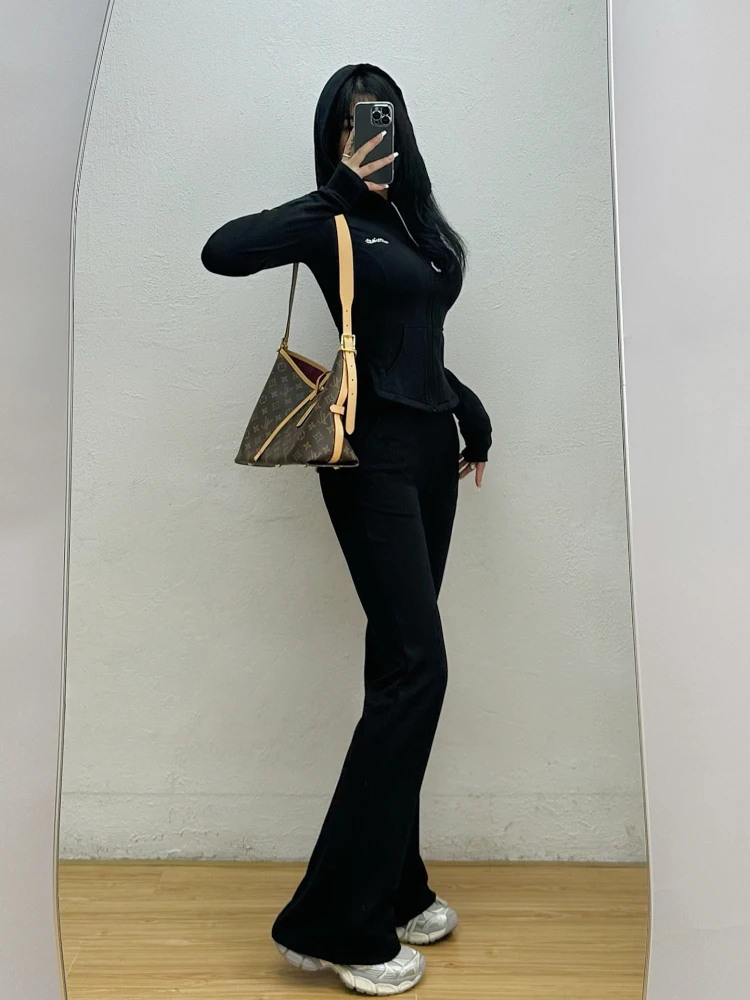 Женский спортивный комплект острых девушек осень/зима топ на молнии с капюшоном