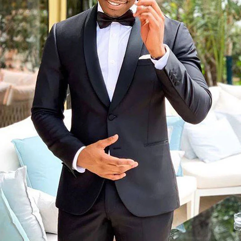 

Черный облегающий официальный свадебный смокинг для шафера с отложным воротником мужской костюм из 2 предметов индивидуальный мужской мод...