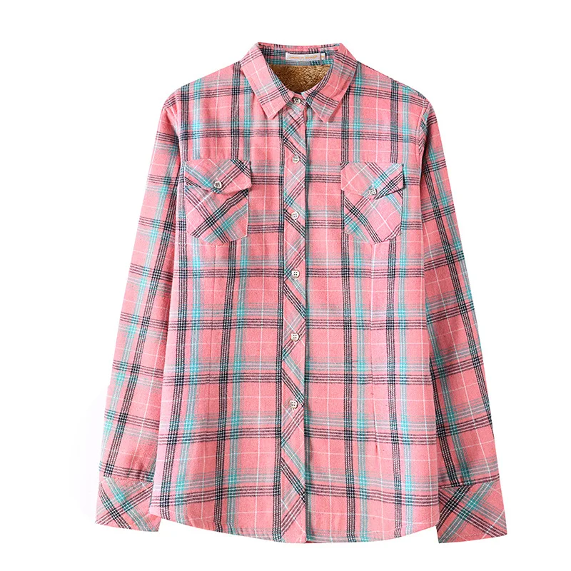 Новые женские шерстяные утепленные клетчатые рубашки Женские Фланелевые блузки