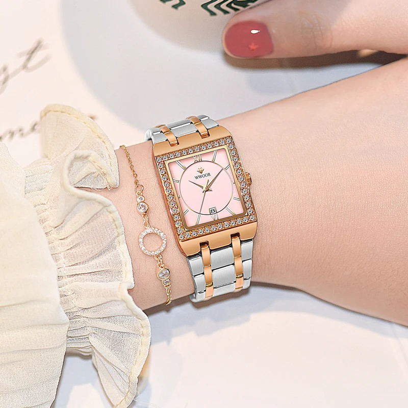 WWOOR Elegant Watch Women High Quality Quartz Stainless Steel Waterproof Ladies Wristwatch Fashion Female Clock Relogio Feminino