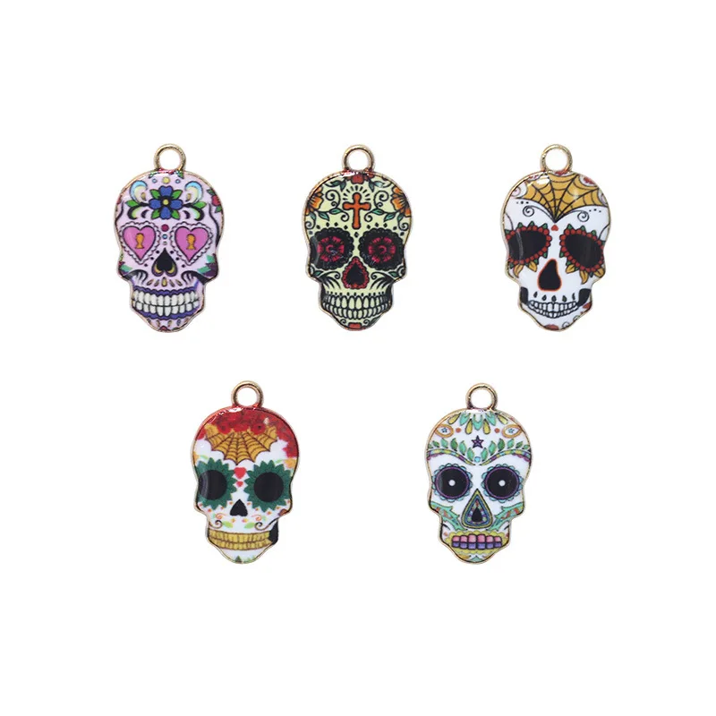 

10 шт., 5 цветов, эмалированные подвески в виде черепа, подвеска на Хэллоуин для самостоятельного изготовления ожерелий, серег, ювелирных изделий, аксессуары