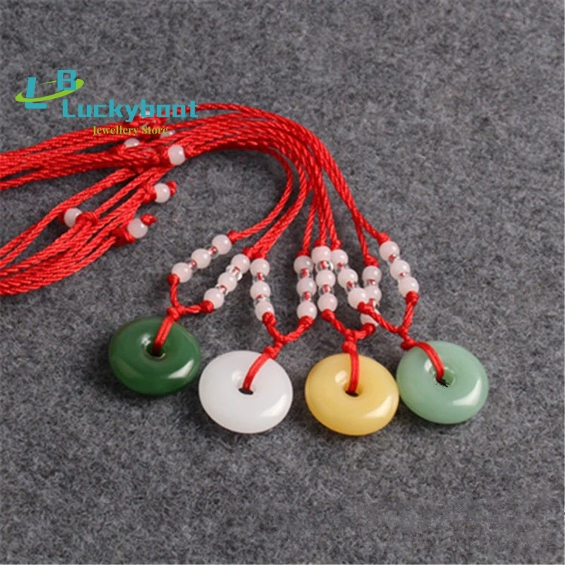 

Natural Multicolor Jade Doughnut Pendant Agate Necklace Fashion Accessories Charm Jewellery Carved Amulet Gifts for Women Men A2