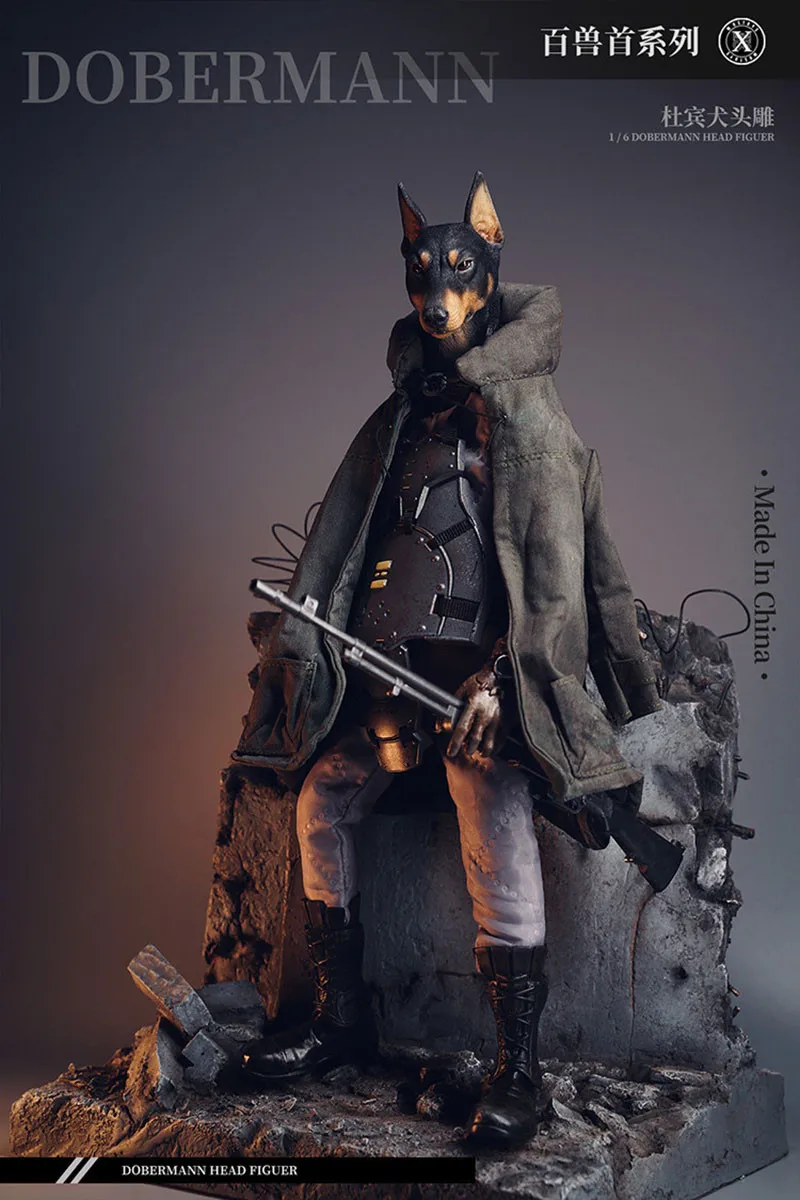 Модель MS2102 в масштабе 1:6 Мужская голова животного дьявола добермана