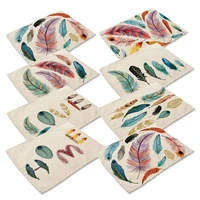 colorful feathers placemat cotton linen western pad insulation dining table mat bowls coasters cup holder kitchen accessorie