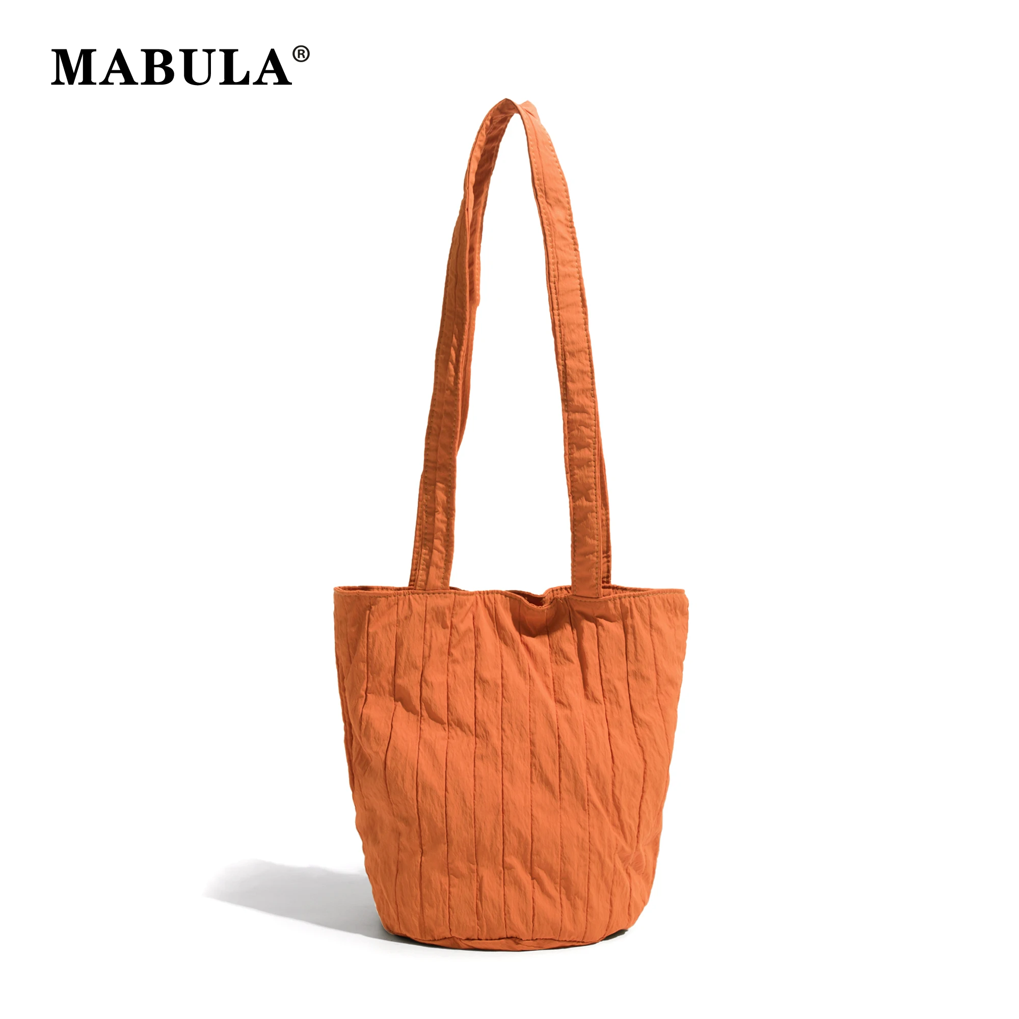 

MABULA Beige Pleated Nylon Women Shoulder Shopper Bag Simple UltraThin Daily Work Hobo Purse Portable Travel Handbag Eco