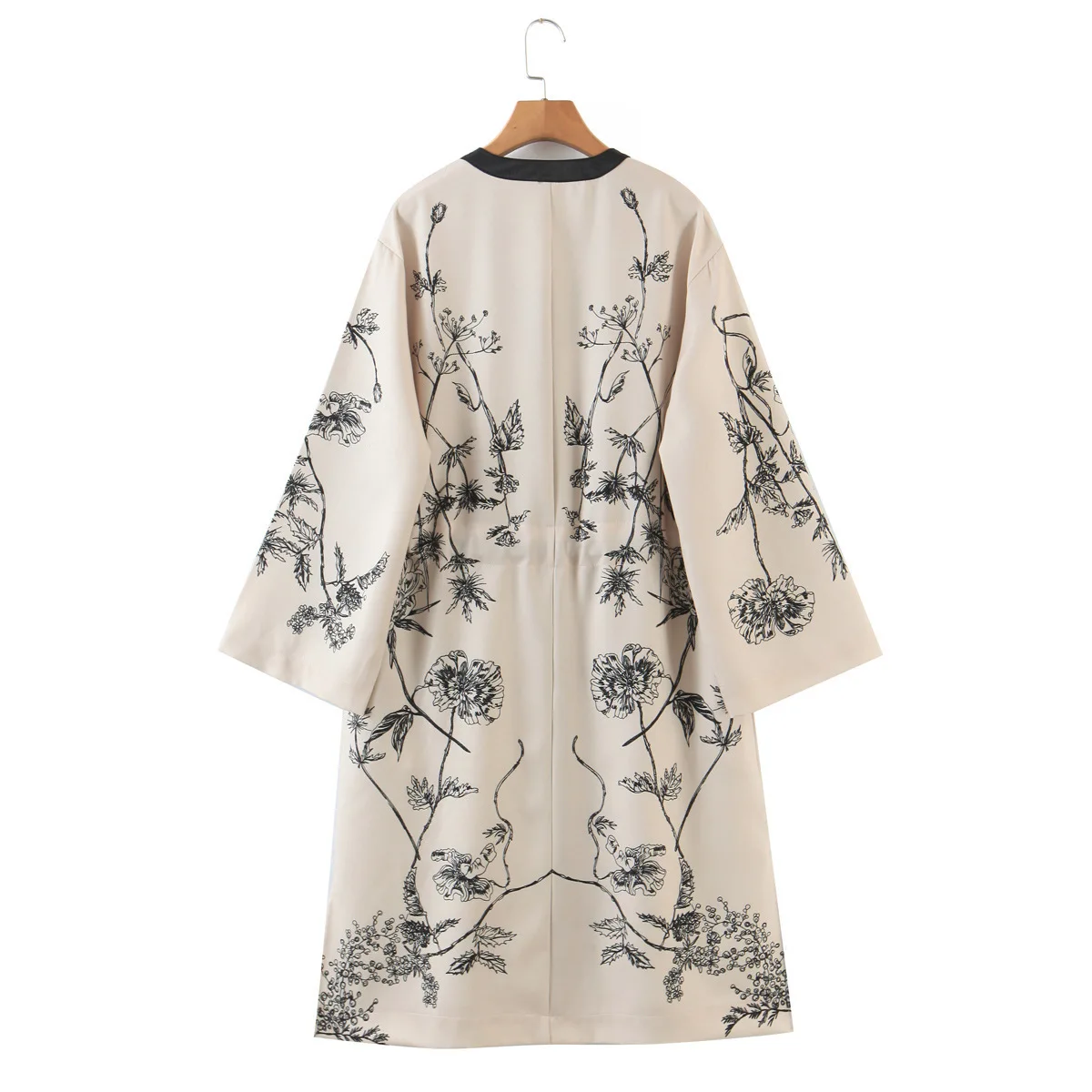 Boho Loose Women Cadigan Floral Print Long Kimono Shirt Hippie Adjustable Lacing up Tie Bow Sashes Blouse Tops Vacation Holiday