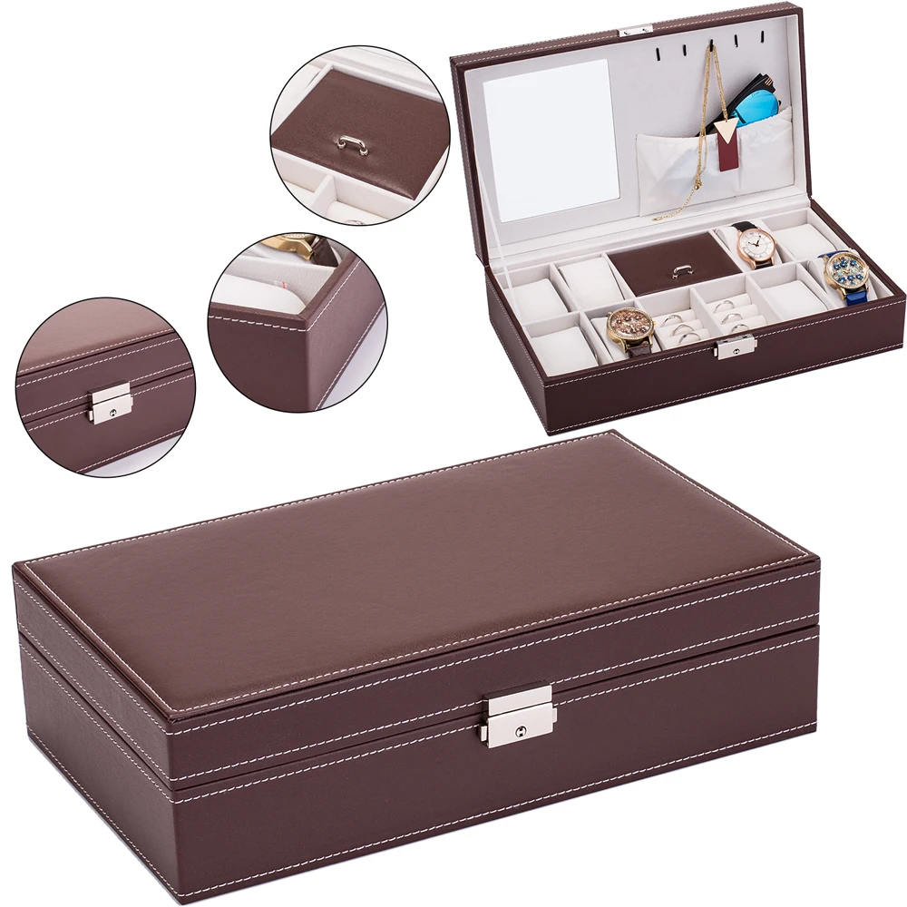 

ewelry Box 8 Slots Watch Organizer Storage Case with Lock and Mirror for Men Women