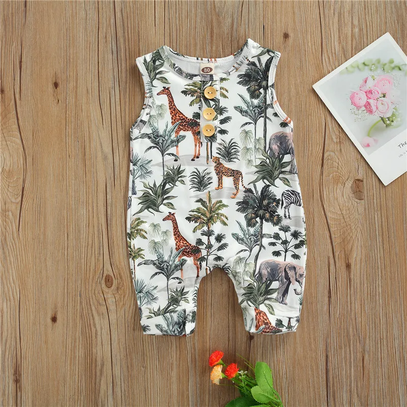 0-18M Newborn Kid Baby Girl Clothes Sleeveless Casual Animal Tree Print Romper Elegant Cute lovely Jumpsuit Summer Cotton Outfit