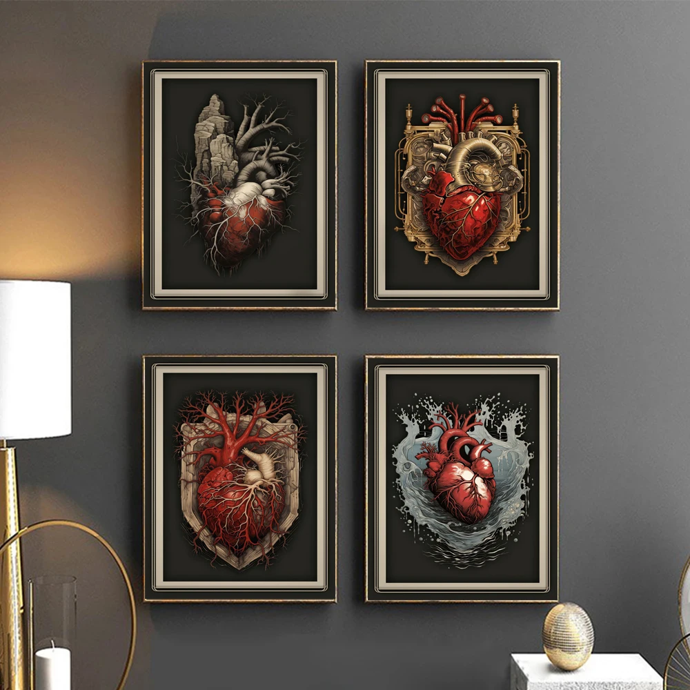 Ретро абстрактный человеческий орган сердце механические корни морские скалы