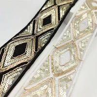 1 yards white black 50mm ethnic gold thread sequins webbing ribbon tape shoes dress embroidered lace trims diy sewing accessorie