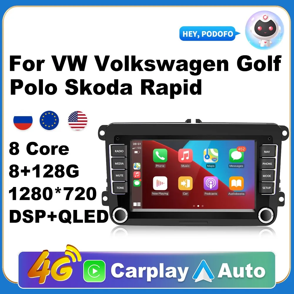

Android 10 For VW Volkswagen Golf Polo Skoda Rapid Octavia Radio Tiguan Passat b7 Jetta Auto Carplay GPS Radio128G