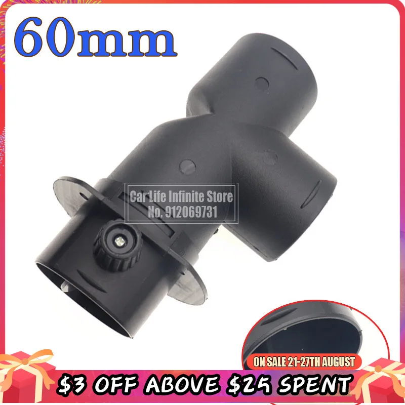 

60mm T Piece Outlet Connector Air Vent Ducting & Vavle Flap For Air Diesel Heater Exhaust Connection Pipe Car Accessories