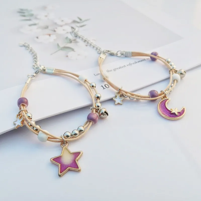 

Matching Couple Bracelet For Women Moon Star Handmade Braided Rope Charm Valentine's Day Friendship Jewelry Gift Accessories