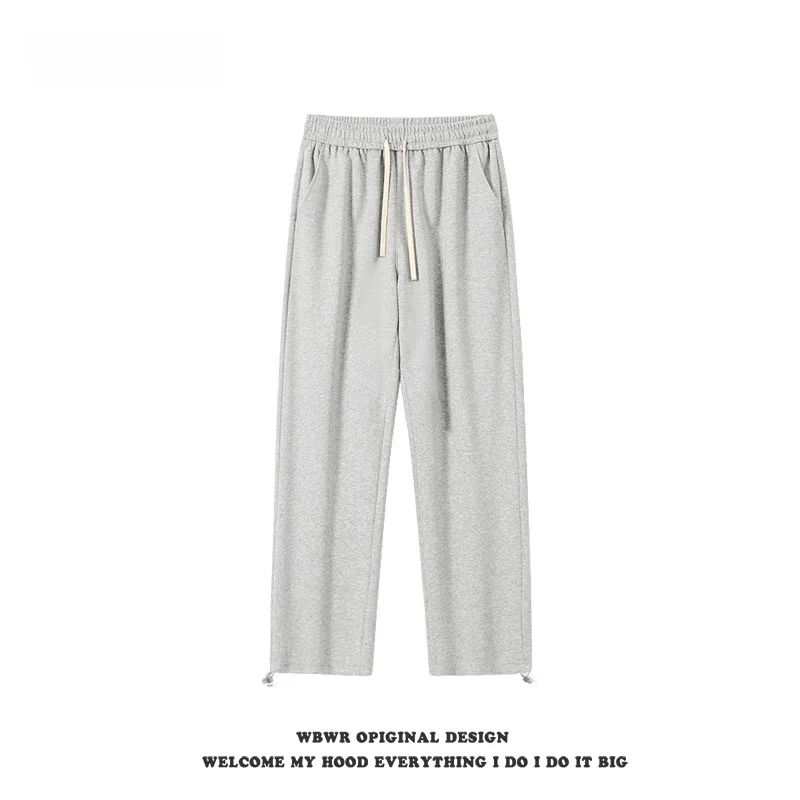 American Sle Simple Casual Solid Drawstring Sweat pants Men's Autumn Hiphop Trendy All-Match Loose Straight Wide-Leg Pants