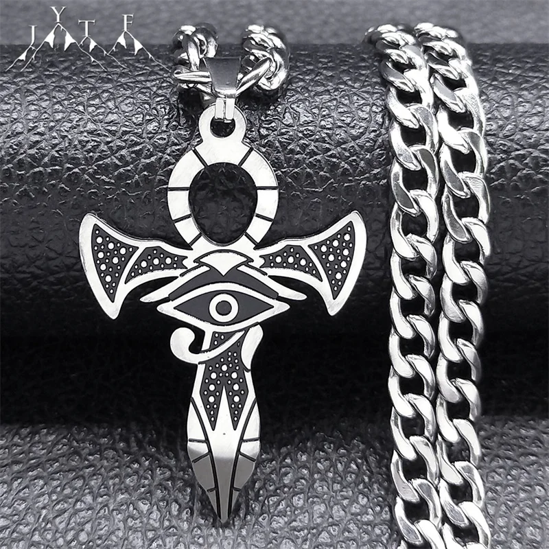 

Ancient Ankh Cross Egypt Eye Of Horus Necklace for Women Men Stainless Steel Religious Protection Necklaces Jewelry Gift N8154