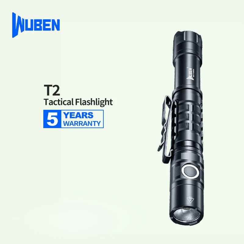 

Wuben T2 Tactical Flashlight, 550 Lumen, 5 Modes be Adjust by Side Switch, with Dual-way Clip, Aerospace Grade Material, EDC