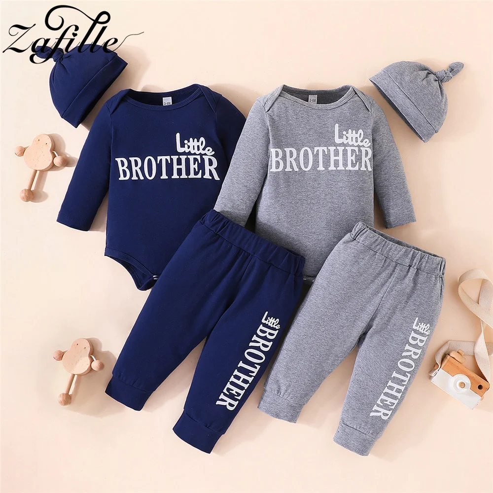 

ZAFILLE Little Brother Matching Outfits 3pcs Boy Baby Clothes Set Autumn Kids Newborn Clothing Casual Toddler Boys Rompers Pants