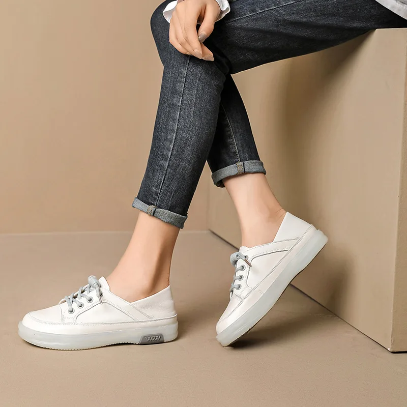 Shallow Mouth Small White Shoes Women's First Layer Cowhide 2023 Spring New Casual Women's Shoes Casual Flat Single Shoes Women