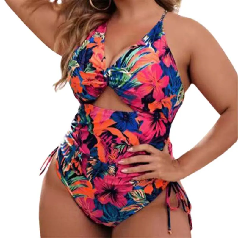 2023 New One-piece Large Size Woman Plus-size Bikini Print Gathered Swim Suit Female Swimsuit Women