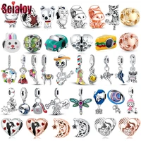 seialoy 2pcslot cartoon animal squirrel beads bouquet charm fit diy skull dog beaded bracelet silver color accessory gift