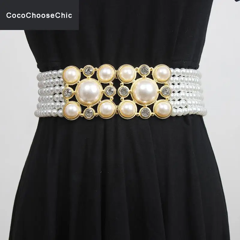 

Women Fashion Sexy Pearls Belt Spring Summer 2022 Runway Fashion Designer Brand Crystal Waistband Wide Belts Corset Dress Belts