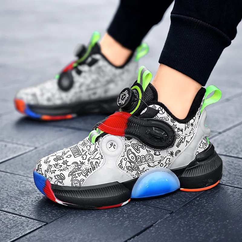 Boy Shoes 2022 Fashion Children Sports Basketball Shoes Autumn and Winter Plus Cotton Warm Breathable Boys' Casual Shoes