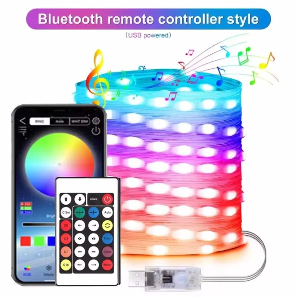 Фото Светодиодные гирлянды Dreamcolor с изменением цвета, Bluetooth-управлением, музыкальным синхронизированием, 36В, умные RGBIC-лампы, управление через приложение, регулируемые. №1