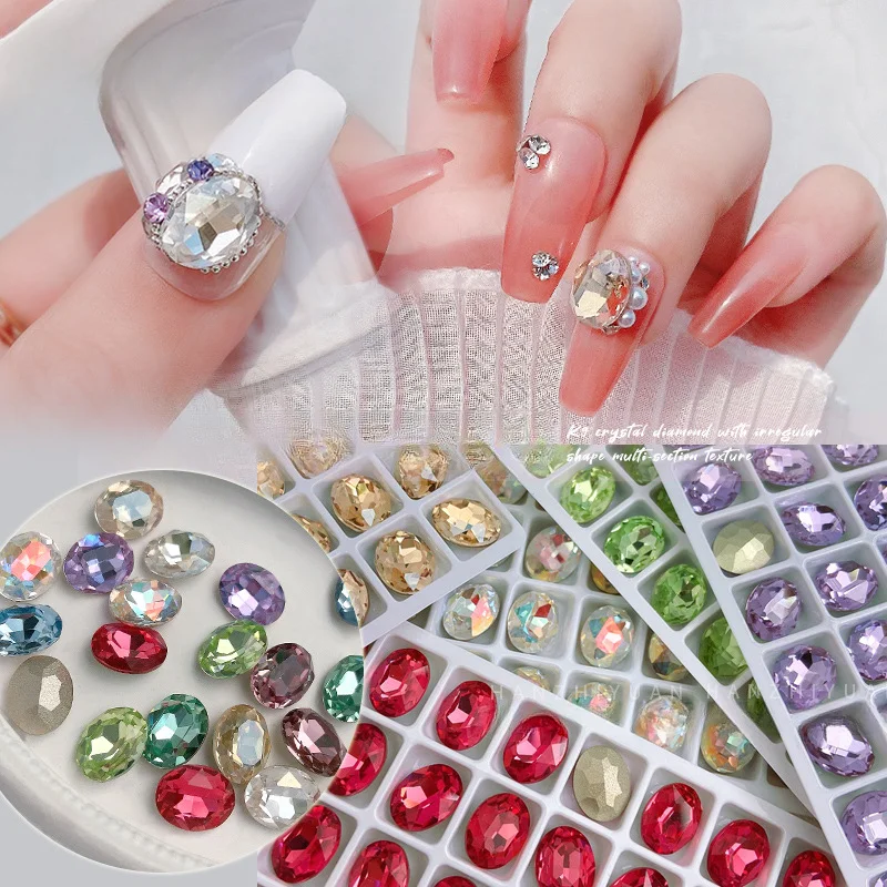 

5pcs K9 Crystal Diamond Oval Egg Shaped 8x10MM Nail Jewelry Decorations Pointed Bottom Multicolour Shiny Manicure Ornament
