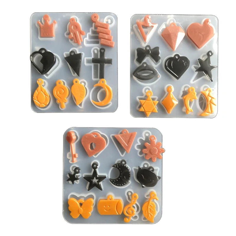

3Styles Earring Combination Ornament Molds Love Crossed Leaves Moon Star Mold Resin Pendant Mold Suitable for Diy