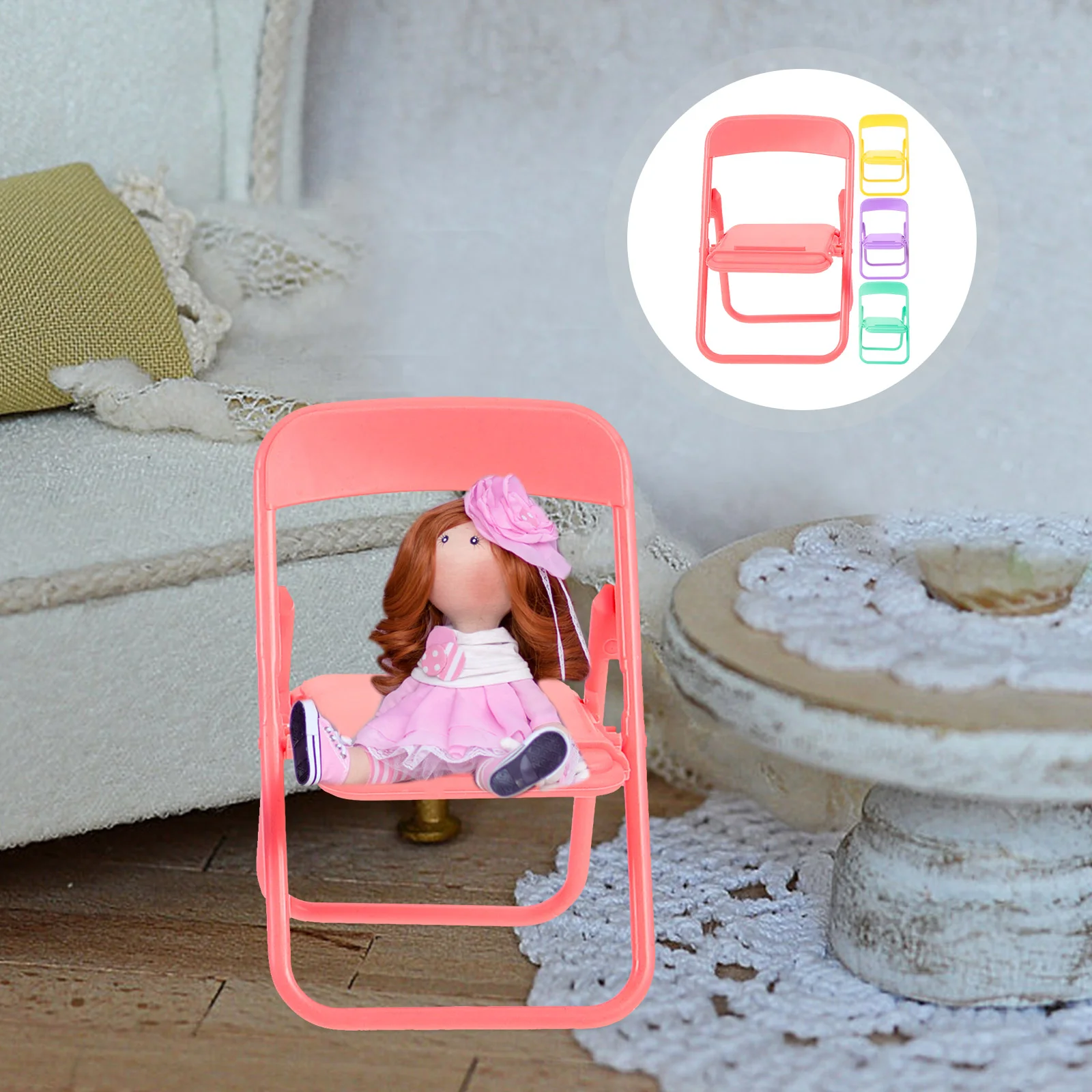 

4 Pcs Small Folding Chair Baby Plastic Mini House Decorations Dollhouse Furniture