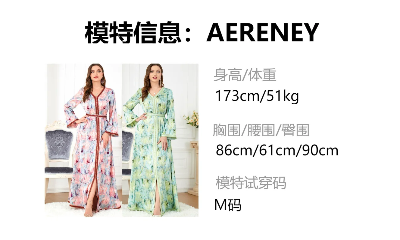 Turkey Muslin Women Abaya Dress Moroccan Woman Caftan Belted Split Hem Party Dresses Dubai Eid Ramadan Jubah Robe Vestiods 2022
