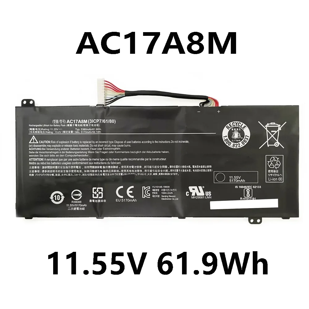 AC17A8M 11 55 В 61 9 Втч Аккумулятор для ноутбука Acer Spin 3 SP314-52 TravelMate X3 TMX3310-M 3ICP7/61/80 Series