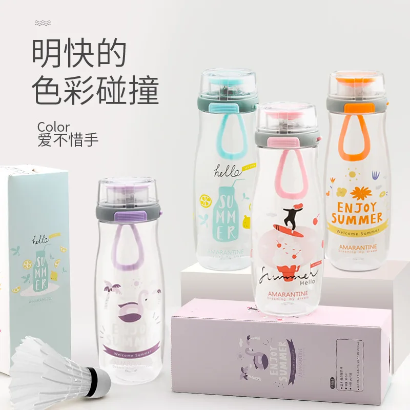 Портативная пластиковая бутылка для воды без бисфенола А летняя мультяшная