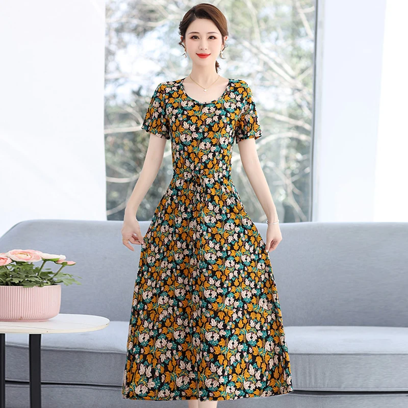 

Elegant Floral Dress Women Summer Casual Vintage Short Sleeve Woman Dresses with Floral Pattern 2022 Womens Summer Sundresses