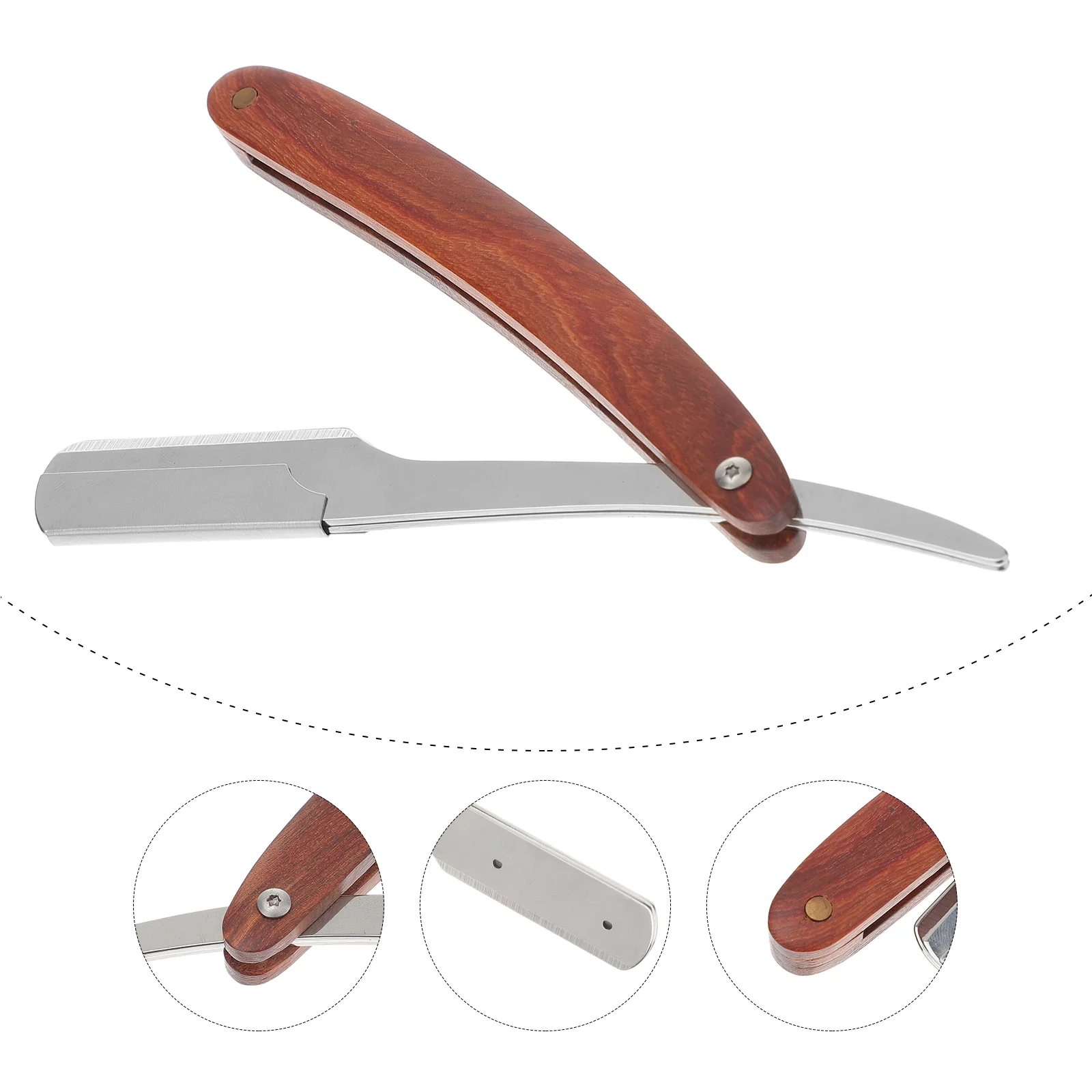 

Straight Barber Beard Trimmer: Wood Handle Manual Folding for Mustache Stubble Hair Grooming Tools