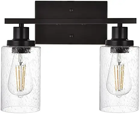 

Light Fixtures, 2-Light Brushed Nickel Sconce with Seeded Glass, Modern Bath Vanity Lighting for Morror Living Room Mushroom No