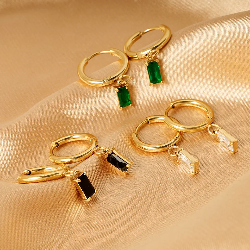 

2023 серьги из нержавеющей стали для женщин Пара Золотые Квадратные Серьги Pandent один Циркон Свадебные серьги