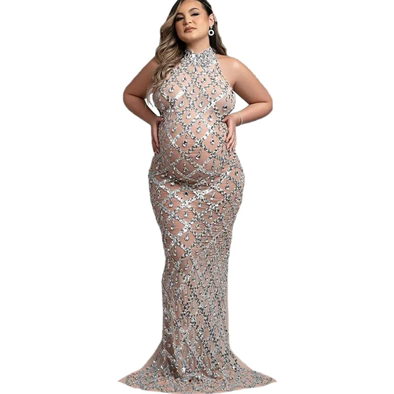 Maternity Photography Sexy Dress For Photo Shoot Sexy sparkling Rhinestone  Ladies evening sleeveless Dresses