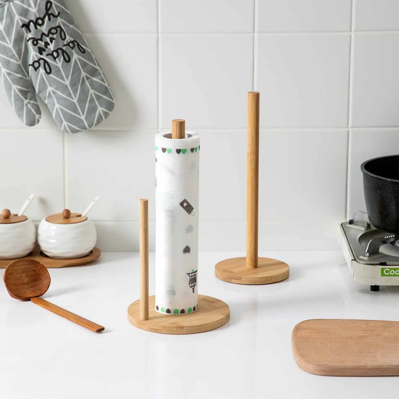 

Бытовая бамбуковая деревянная подставка для кухни, креативная стойка для хранения рулонной бумаги, кухонный стеллаж для хранения без отвер...