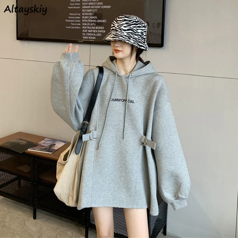 

Толстовки женские свободные пуловеры распространенный для отдыха Ulzzang с принтом с капюшоном шикарная бархатная Толстая ленивая Осенняя же...