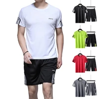 the new joining together summer men fitness suit sporting suits short sleeve t shirt shorts quick drying 2 piece set
